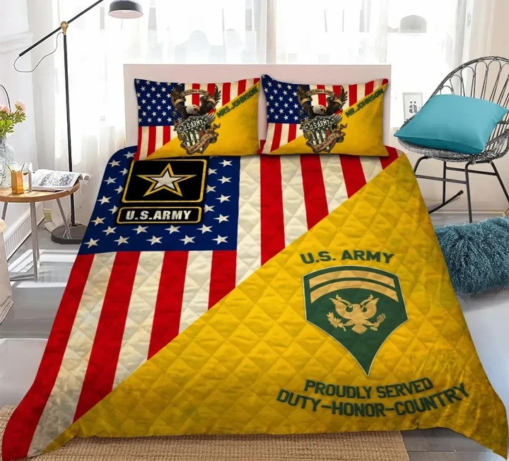 U.S Army Veteran Quilted Bedding Set Duvet Cover Bedspread Proudly Served Veteran Gifts