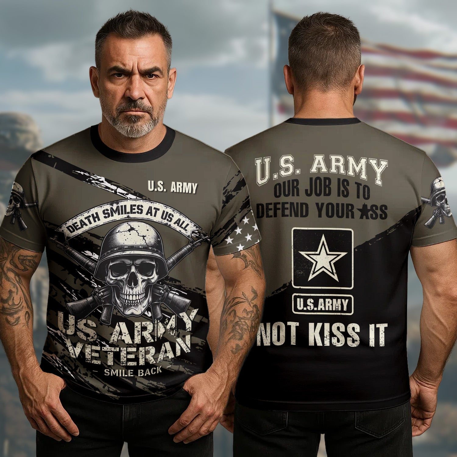 U.S Army Veteran T-Shirt Death Smiles At Us Veteran Military Appreciation Veteran Apparel