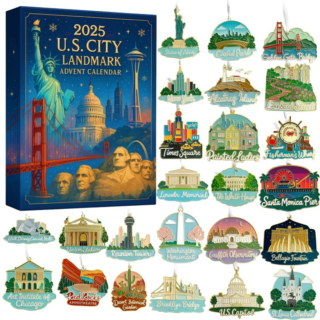 U.S City Landmark Advent Calendar 2025 Home Decor Christmas Countdown American Xmas Gifts