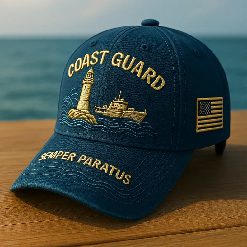 U.S Coast Guard Merch Hat Semper Paratus Lighthouse U.S Flag Unique Veterans Day Gifts
