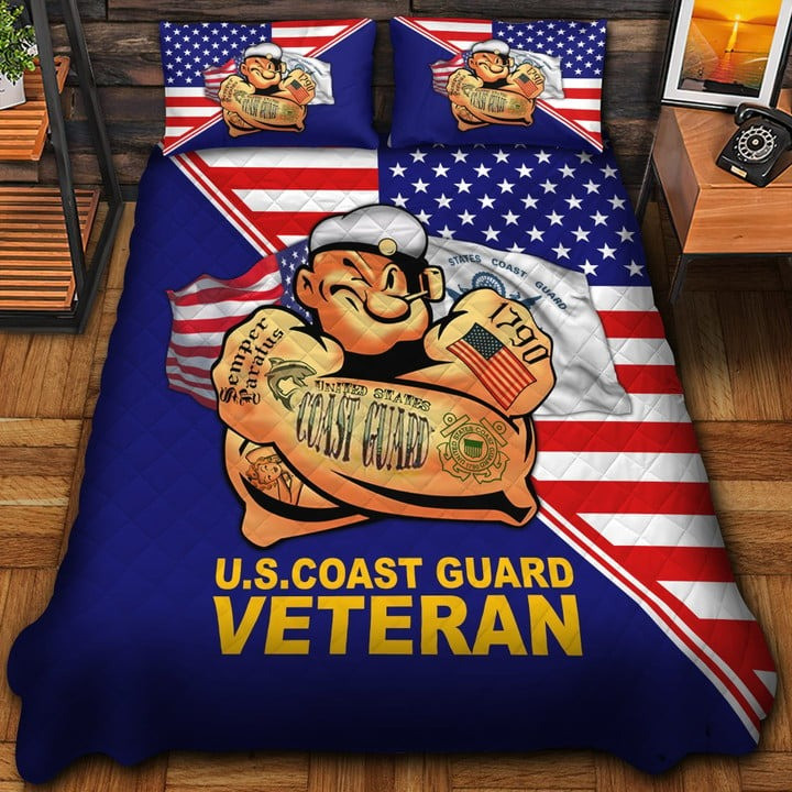 U.S Coast Guard Veteran Quilted Bedding Set Duvet Cover Bedspread Bedroom Decor Gifts For Him