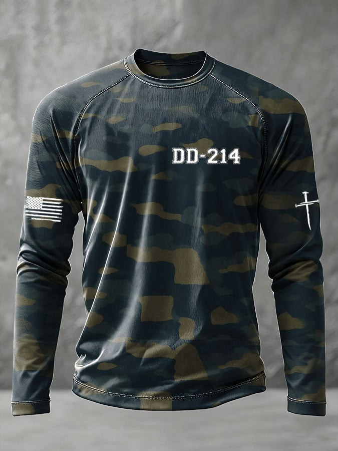 U.S DD-214 Veteran Faith American Flag Long Sleeve Shirt Proud Veteran Apparel Gifts For Dad