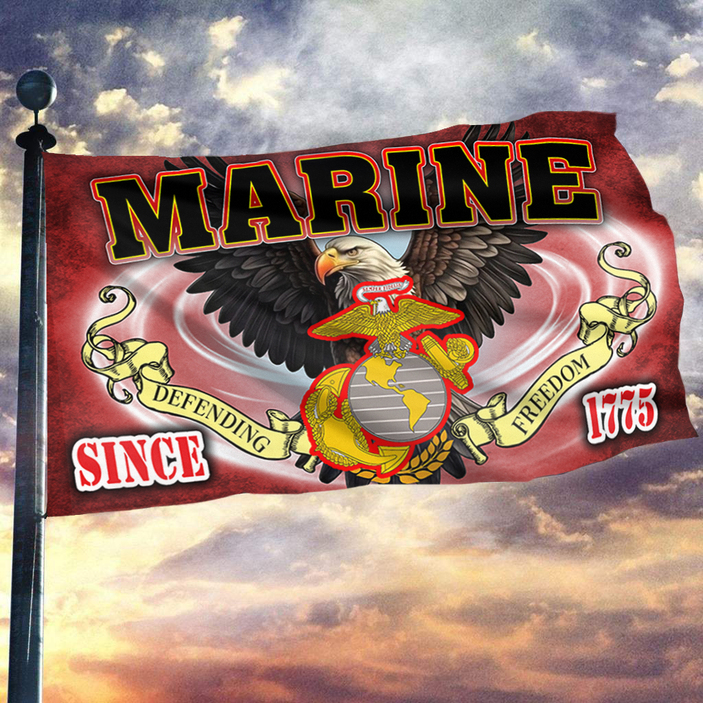 U.S Marine Patriotic Flag Defending Freedom Since 1775 Proud Marine Corps Veteran Flag