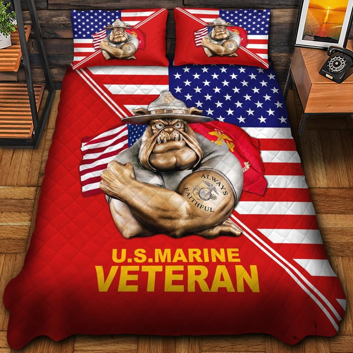 U.S Marine Veteran Quilted Bedding Set Duvet Cover Bedspread Bedroom Decor Gifts For Him