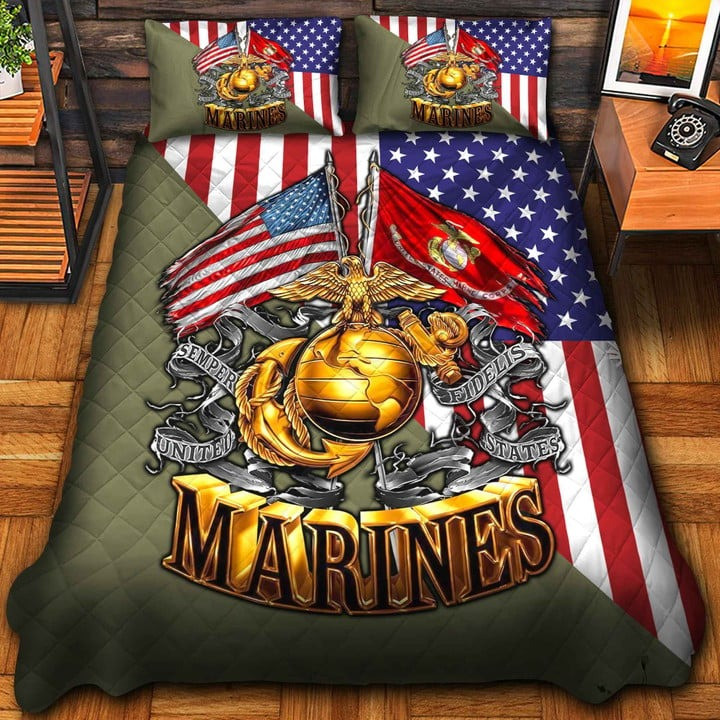 U.S Marine Veteran Quilted Bedding Set Duvet Cover Bedspread Bedroom Decor Gifts For Wife