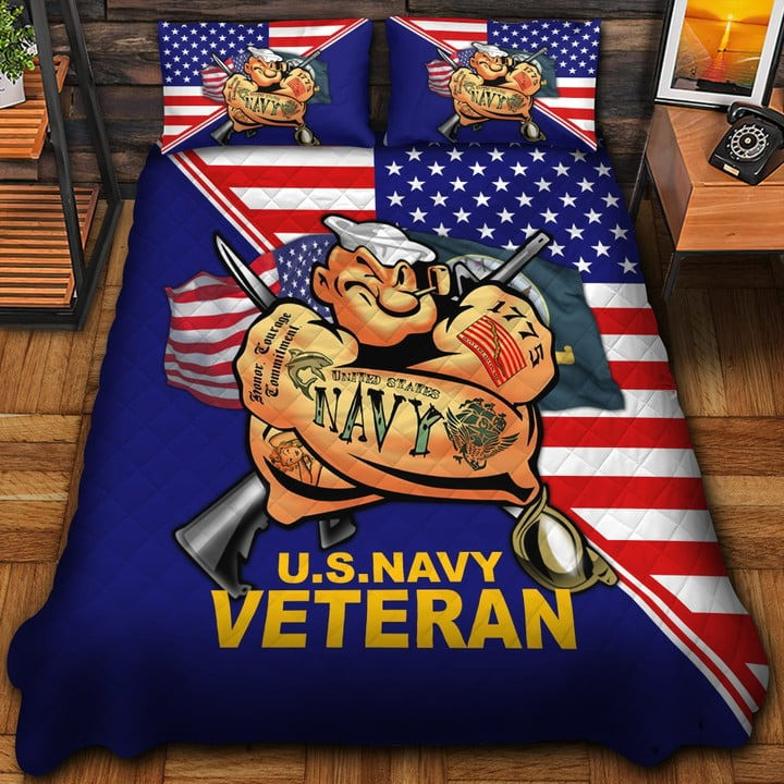 U.S Navy Veteran Quilted Bedding Set Duvet Cover Bedspread Bedroom Decor Gifts For Him