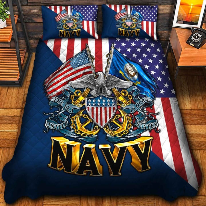 U.S Navy Veteran Quilted Bedding Set Duvet Cover Bedspread Bedroom Decor Gifts For Wife