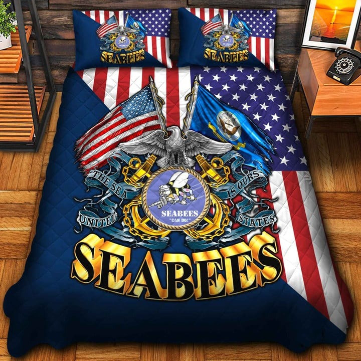 U.S Seabees Veteran Quilted Bedding Set Duvet Cover Bedspread Bedroom Decor Gifts For Wife