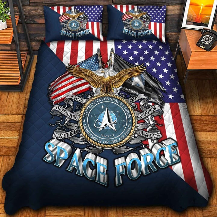 U.S Space Force Veteran Quilted Bedding Set Duvet Cover Bedspread Bedroom Decor Gifts For Wife