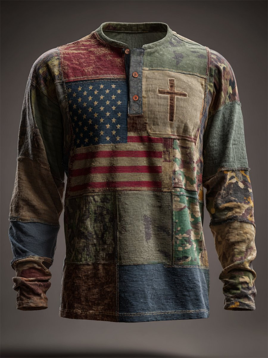 U.S Veteran 250Th Anniversary Button Long Sleeve Faith American Flag Veteran Appreciation Merch