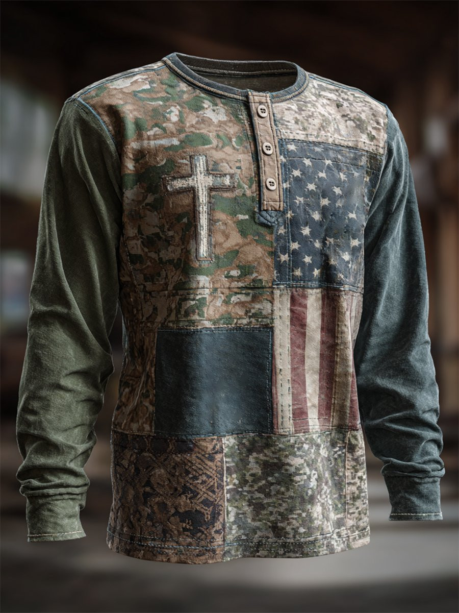 U.S Veteran Button Long Sleeve Faith American Flag Clothing Best Patriots Gifts For Veterans