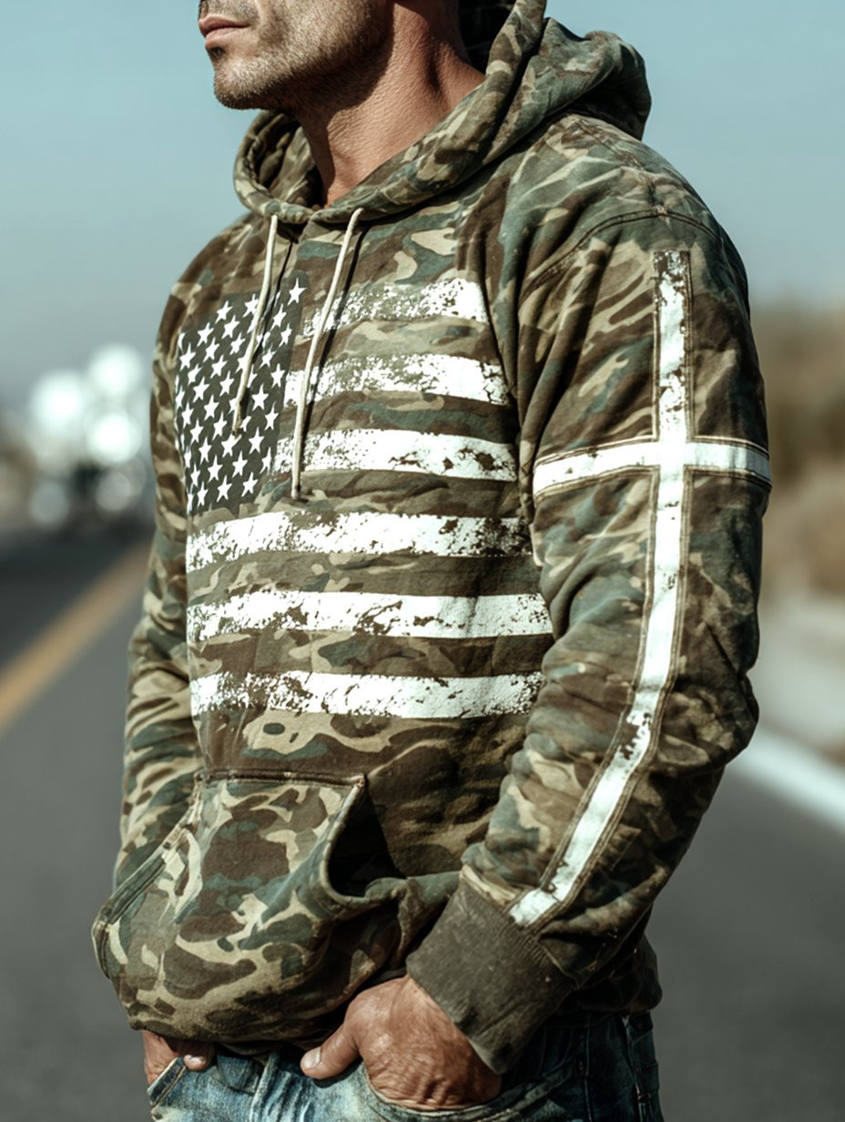 U.S Veteran Faith American Flag Hoodie Proud Veteran Merch Gifts For Patriotic Dad