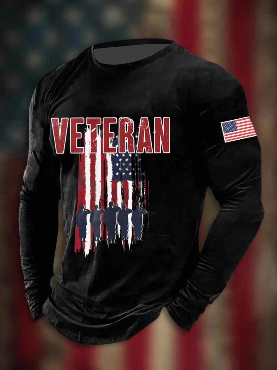 U.S Veteran Long Sleeve Shirt Thin Red Line America Flag Unique Veteran Present Ideas