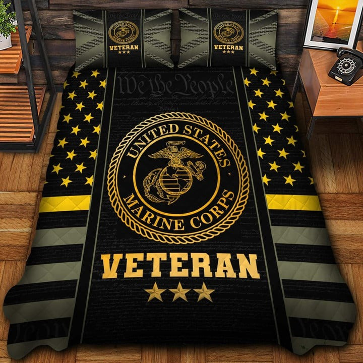 U.S Veteran Marine Corps Quilted Bedding Set Duvet Cover Bedspread Marine Veteran Gift Ideas