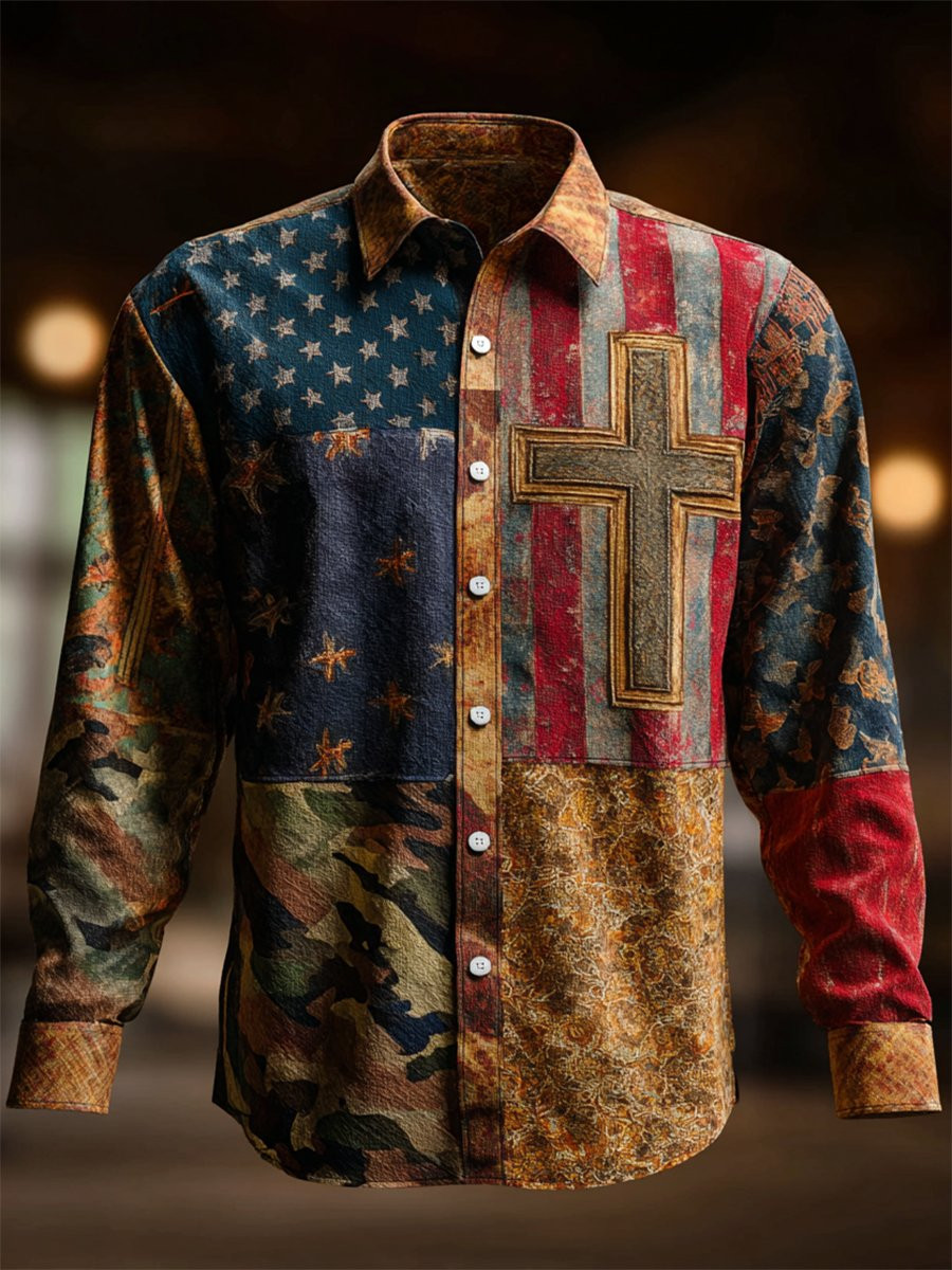 U.S Veteran Merch Camo Button Long Sleeve Faith American Flag Hoodie Gift For Proud Veteran