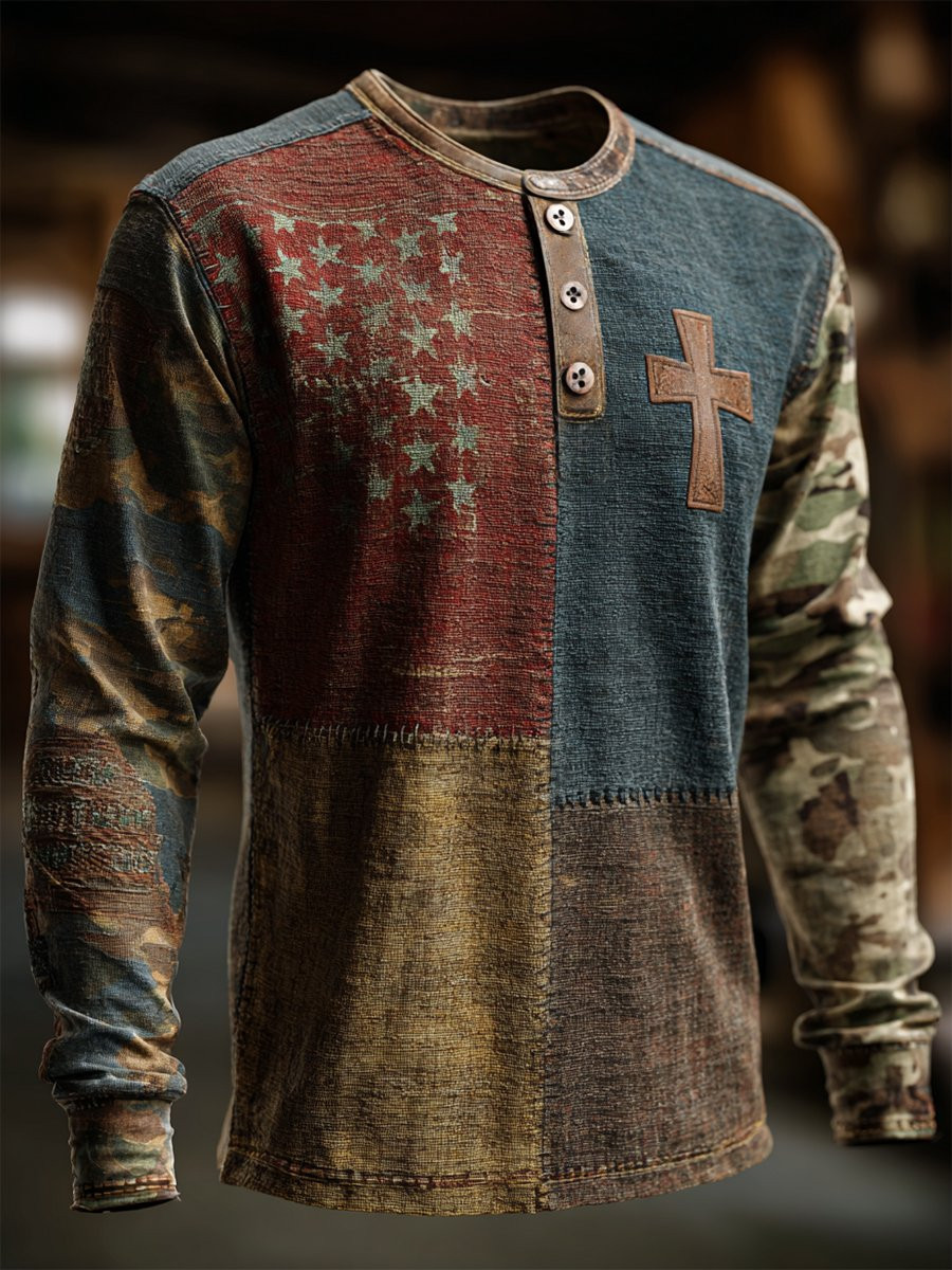 U.S Veteran Merch Camo Button Long Sleeve Faith American Flag Hoodie Veteran Gifts For Soldiers