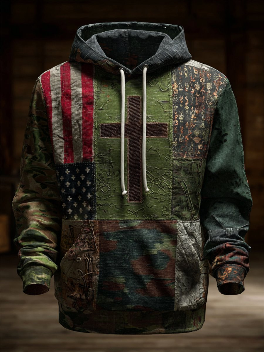 U.S Veteran Merch Camo Hoodie Vintage Faith American Flag Hoodie United States Veteran Gifts