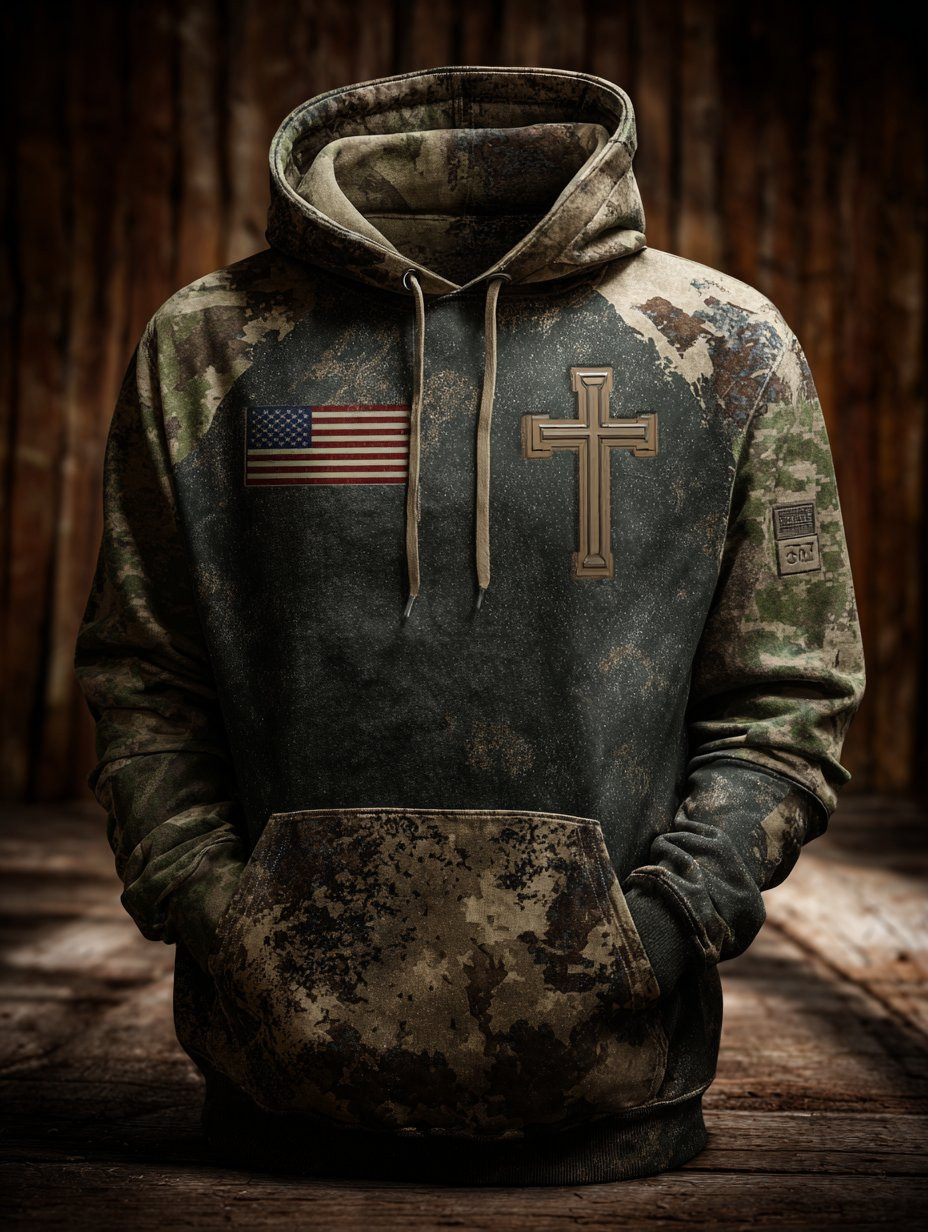 U.S Veteran Merch Camo Hoodie Vintage Faith American Flag Proud To Be American Veteran Apparel