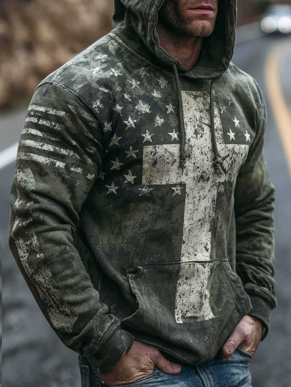 U.S Veteran Merch Camo Hoodie Vintage Faith American Flag Proud United States Veteran Clothing