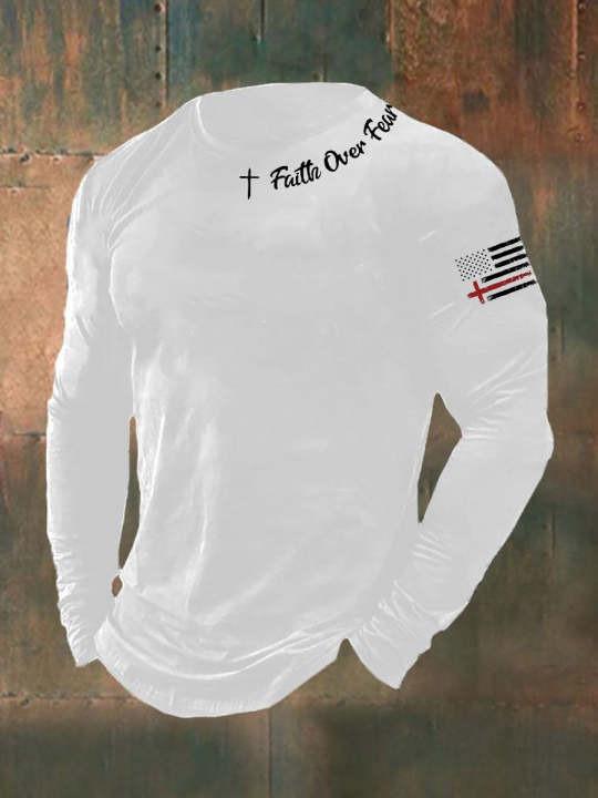 U.S Veteran Merch Long Sleeve Shirt Faith Over Fear Unique American Veteran Gifts