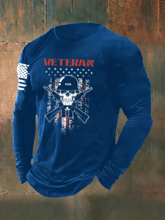 U.S Veteran Merch Long Sleeve Shirt Military Skull Pattern Proud Veterans Day Gift Ideas