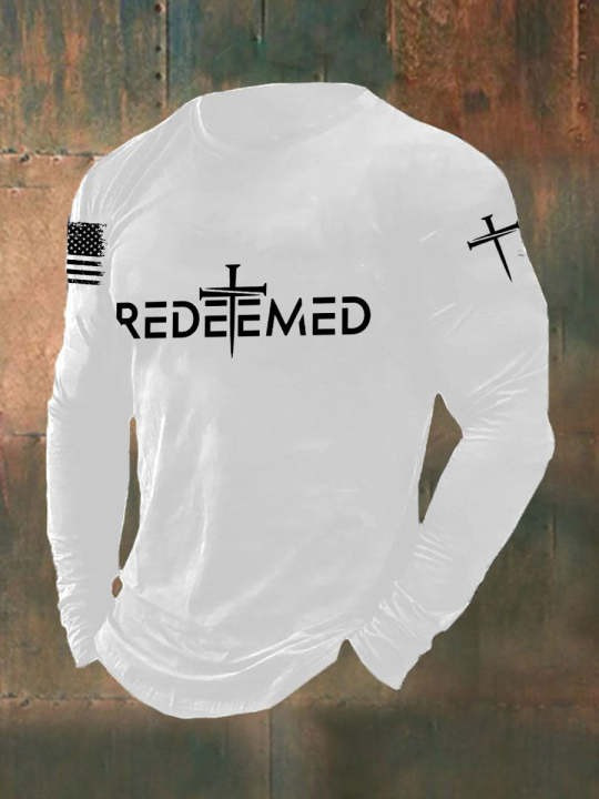 U.S Veteran Merch Long Sleeve Shirt Redeemed Cross Unique American Veteran Presents
