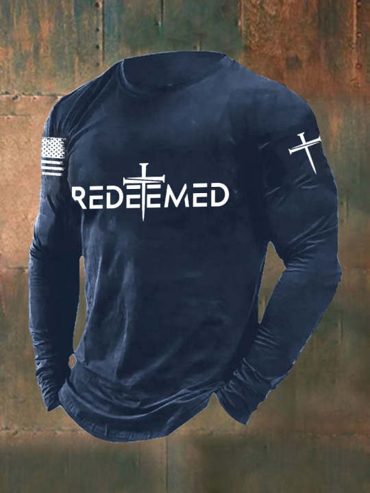U.S Veteran Merch Long Sleeve Shirt Redeemed Cross Unique American Veteran Presents