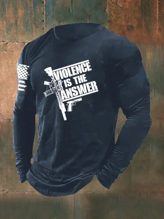 U.S Veteran Merch Long Sleeve Shirt Violence Is The Answer Best Retired Veteran Clothing