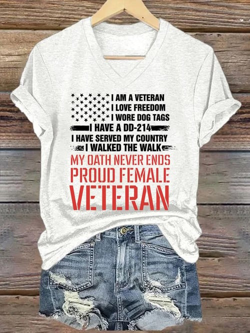 U.S Veteran Merch V-neck Shirt My Oath Never Ends Veteran Day Best Female Veteran Gift Ideas