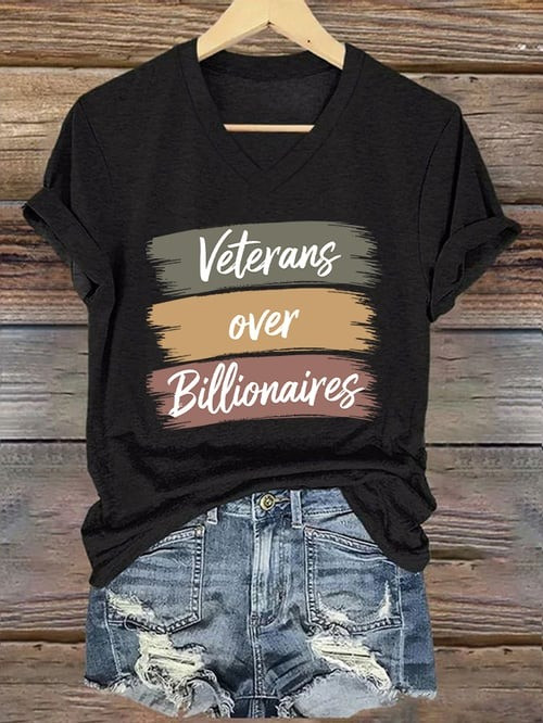 U.S Veteran Merch V-neck Shirt Veterans Over Billionaires Veteran Day Best Veteran Gift Ideas