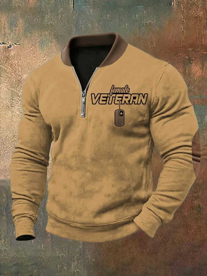 U.S Veteran Quarter Zip Collar Sweatshirt Female Veteran Military Appreciation Military Apparel