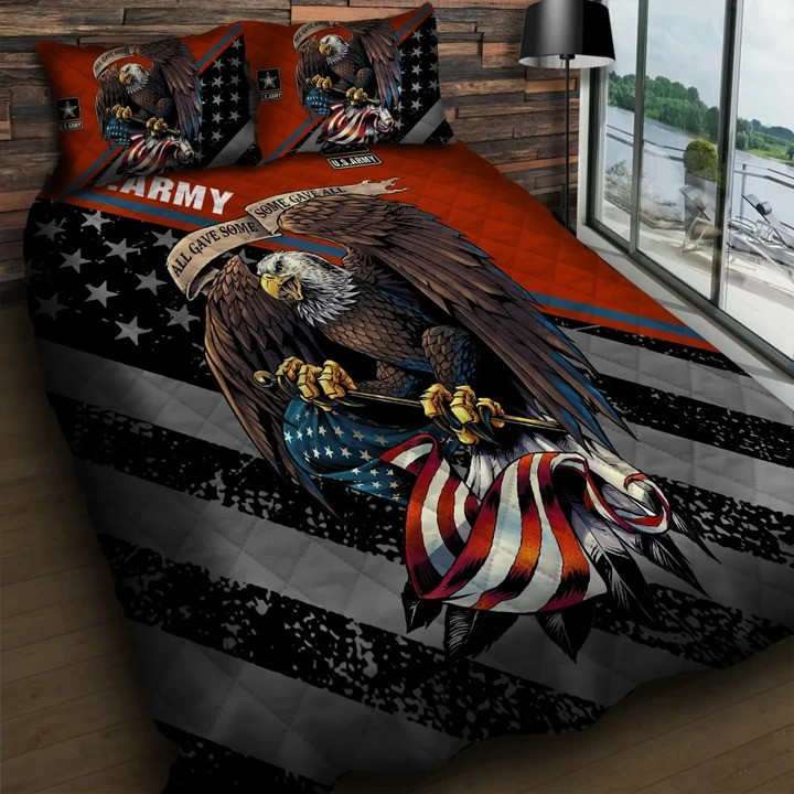 U.S Veteran Quilted Bedding Set Duvet Cover Bedspread Eagle All Gave Some Veteran Gifts