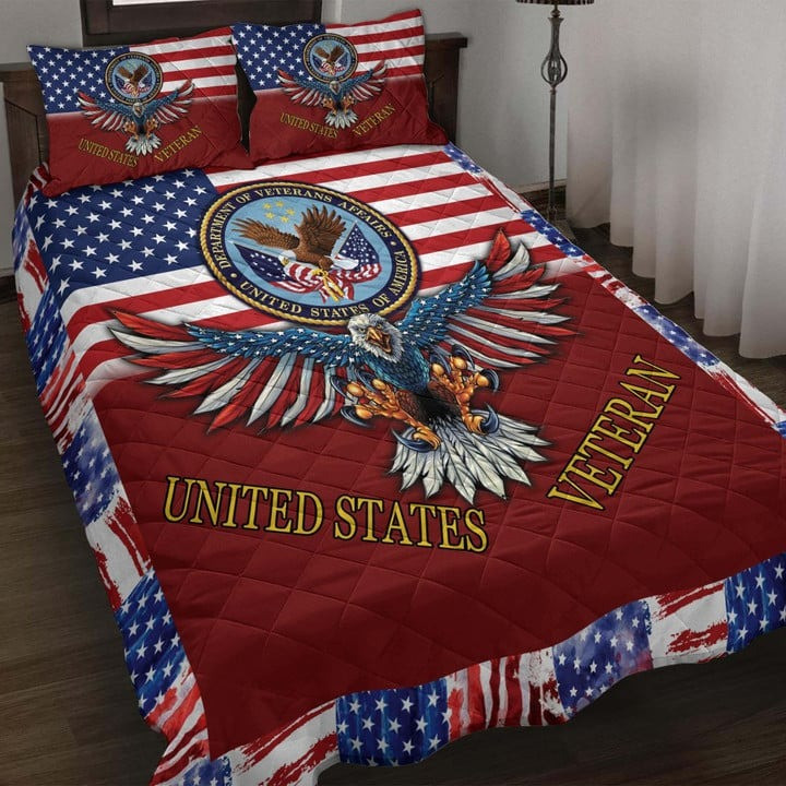 U.S Veteran Quilted Bedding Set Duvet Cover Bedspread Eagle America Flag Veteran Gift Ideas