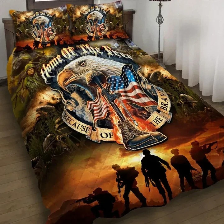 U.S Veteran Quilted Bedding Set Duvet Cover Bedspread Eagle Home Of The Free Veteran Gifts