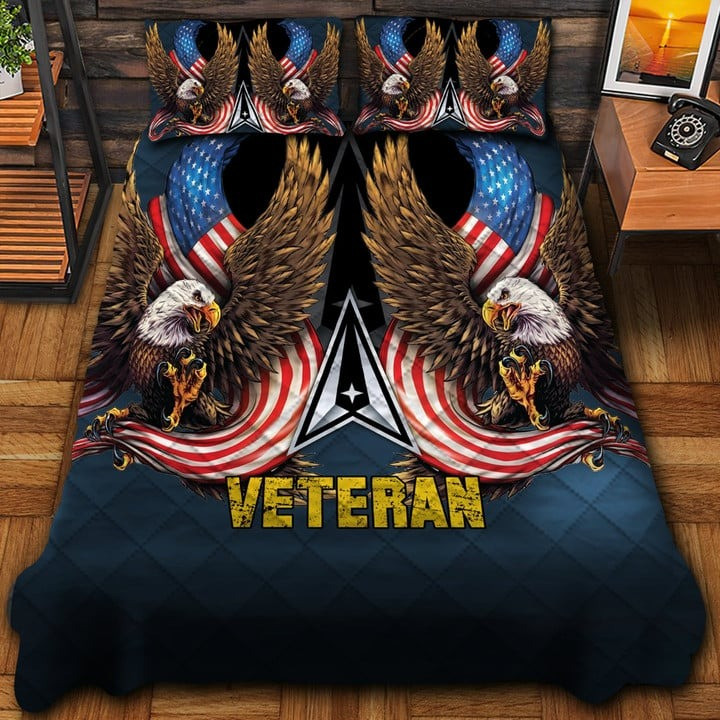 U.S Veteran Quilted Bedding Set Duvet Cover Bedspread Eagle USA Flag Military Gifts For Friends