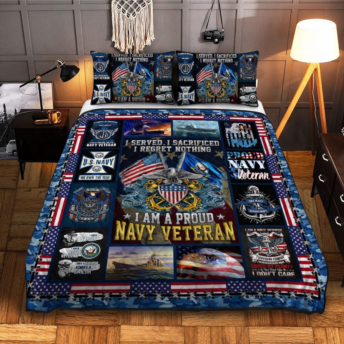 U.S Veteran Quilted Bedding Set Duvet Cover Bedspread I Am A Proud Navy Veteran Best Gift Ideas