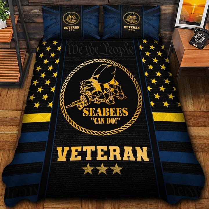 U.S Veteran Quilted Bedding Set Duvet Cover Bedspread Seabees Can Do! Best Veteran Gifts