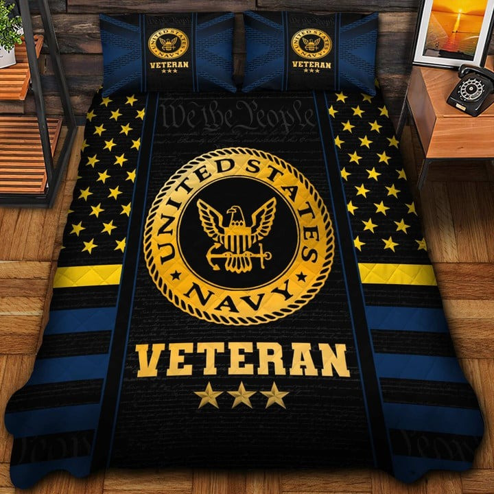 U.S Veteran Quilted Bedding Set Duvet Cover Bedspread United States Navy Best Veteran Gifts