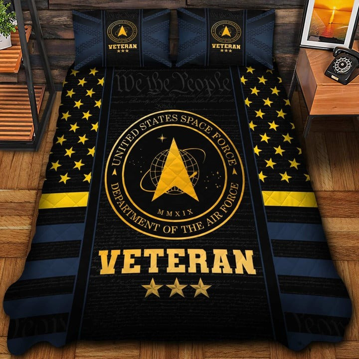 U.S Veteran Quilted Bedding Set Duvet Cover Bedspread United States Space Force Best Veteran Gifts