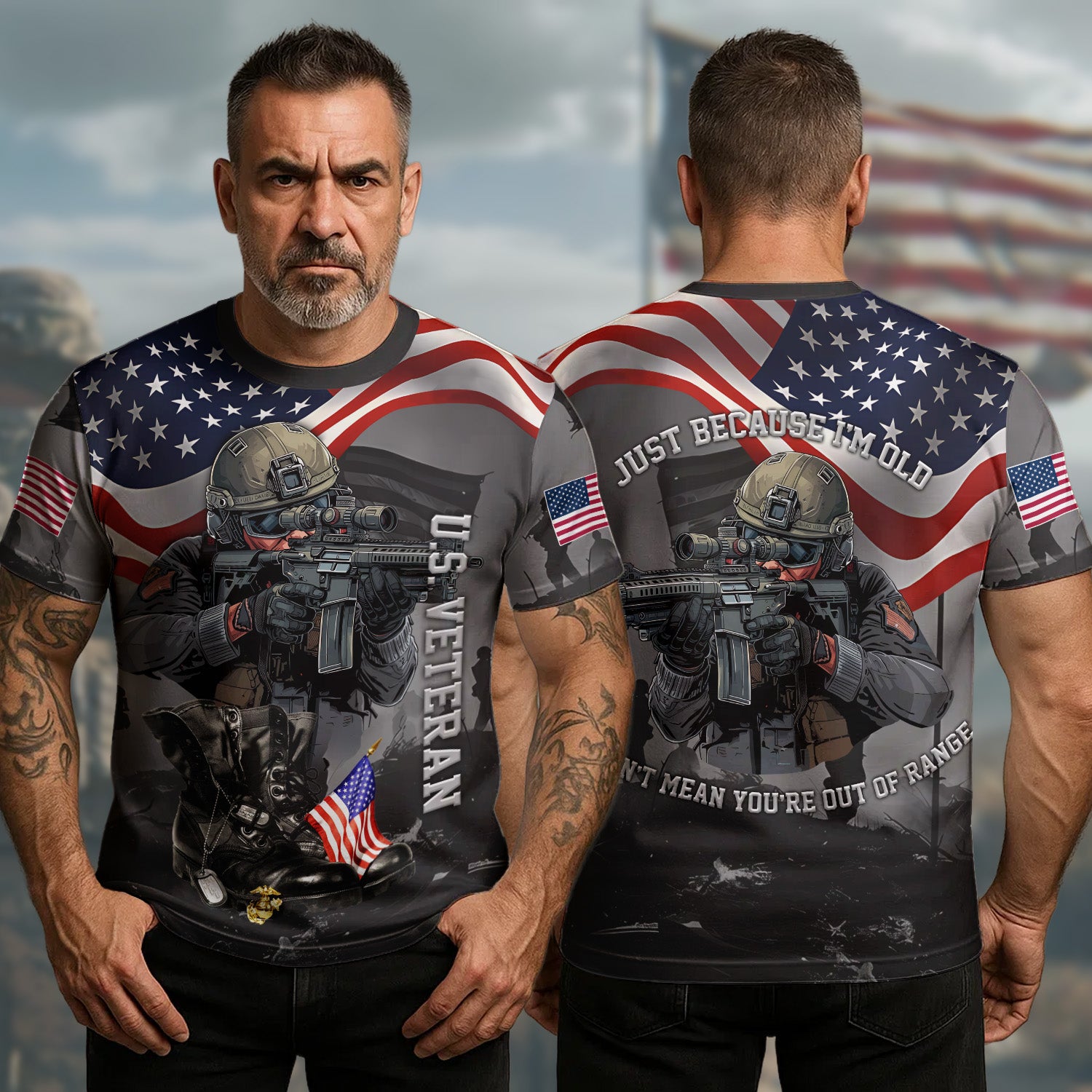 U.S Veteran T-Shirt I'm Old Doesn't Mean You're Out Of Range Proud Tribute Veteran Merch
