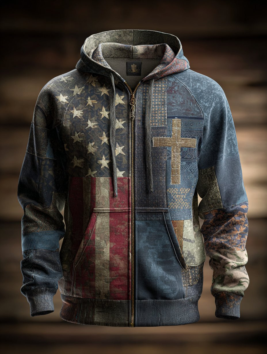 U.S Veteran Zip Hoodie Vintage Faith American Flag Hoodie United States Veteran Gifts