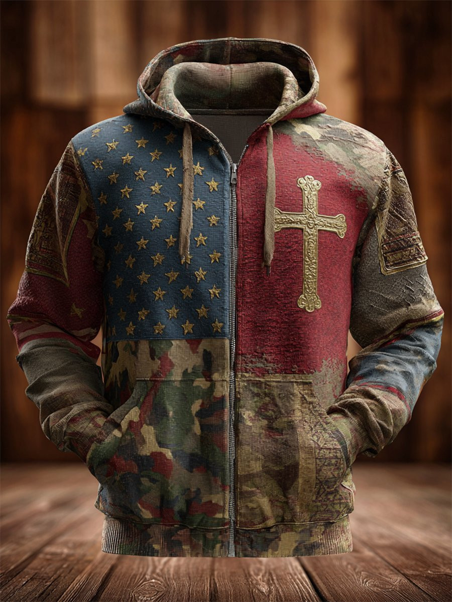 U.S Veteran Zipper Hoodie Faith American Flag Freedom Fighter Clothing Best Veteran Gifts