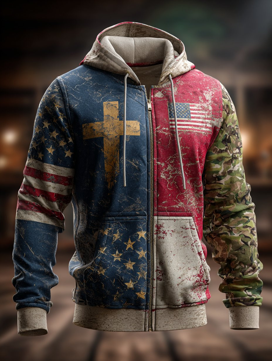 U.S Veteran Zipper Hoodie Faith American Flag Freedom Fighter Clothing Veteran Gifts For Dad