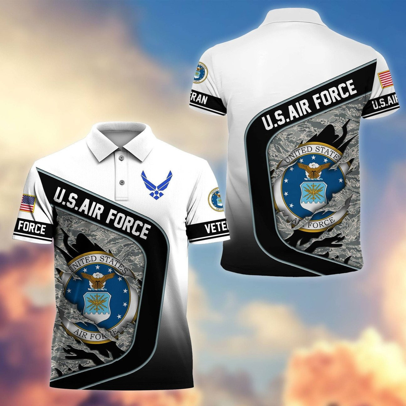 U.S. Air Force Camouflage Logo Polo Shirt Memorial Gift for Dad and Husband and Friends on Veterans Day