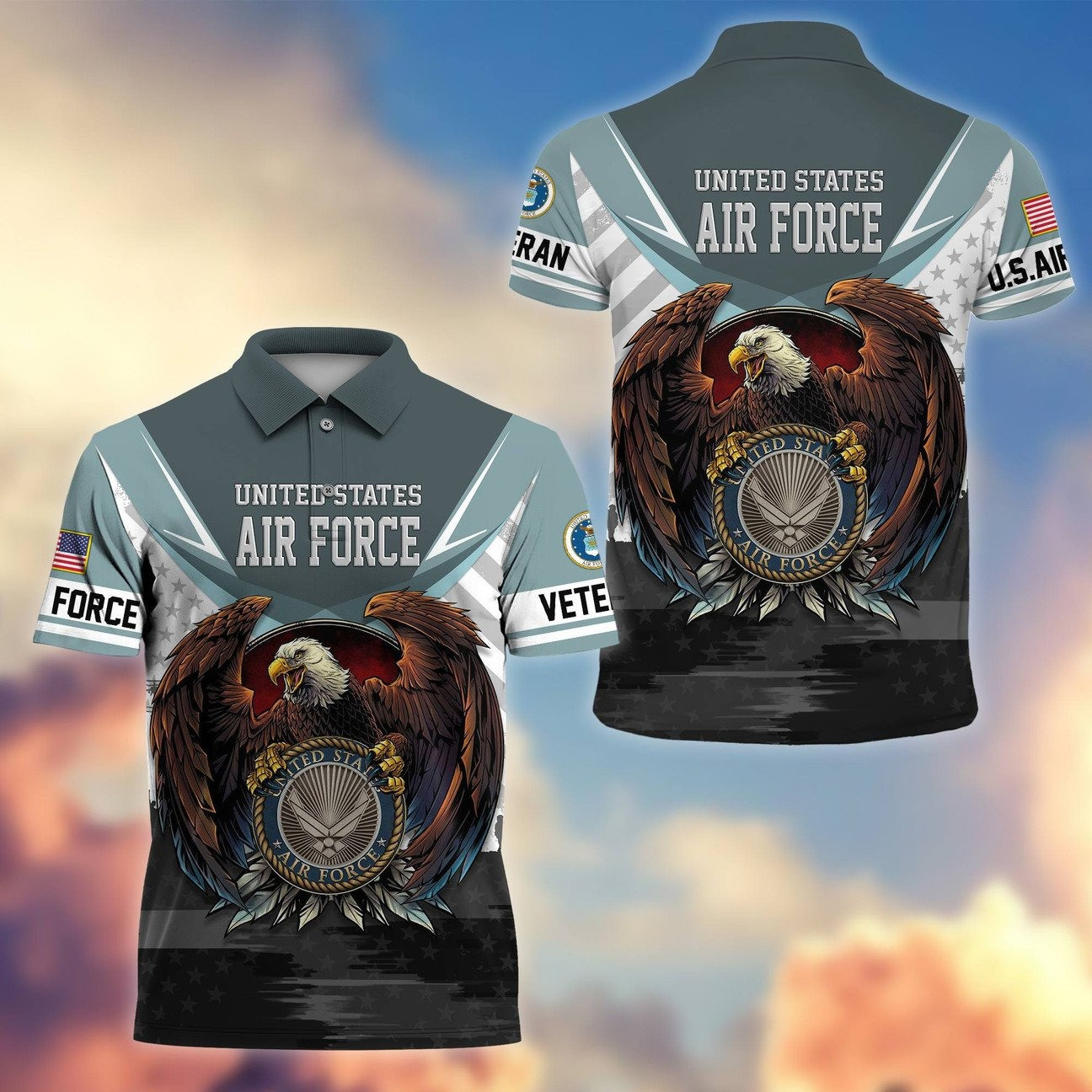 U.S. Air Force Eagle Head Polo Shirt Patriotic Apparel Gift for Dad and Husband and Friends on Veterans Day