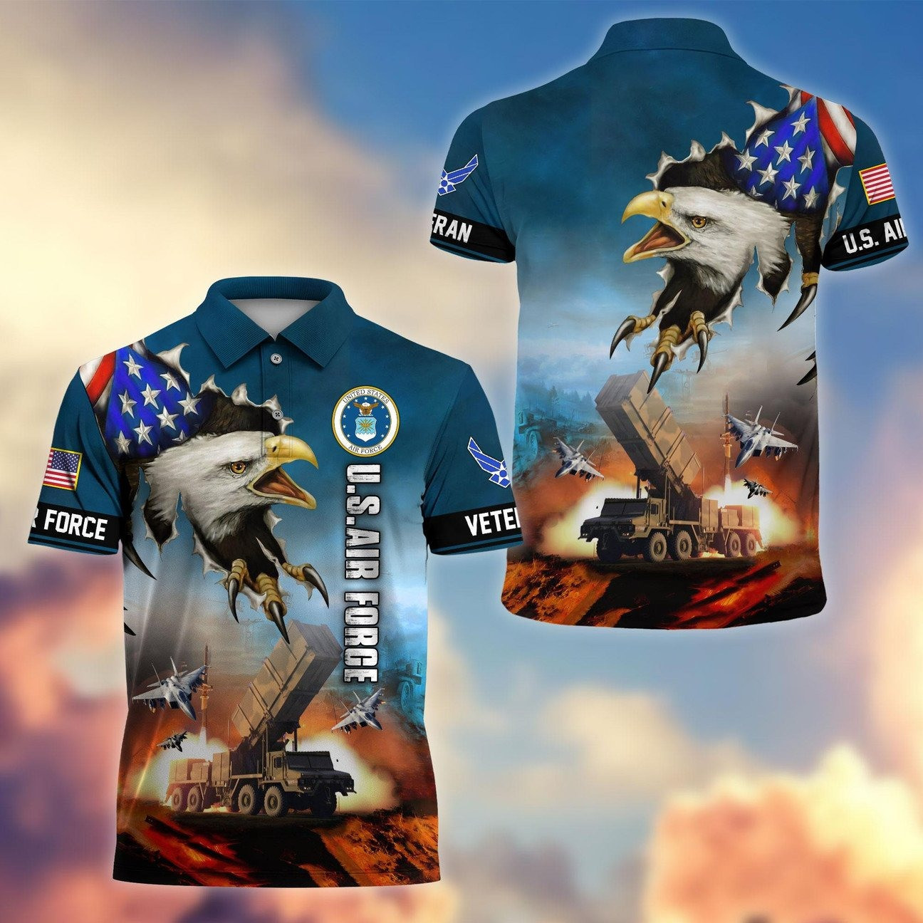 U.S. Air Force Eagle Tank Polo Shirt Premium Military Gift for Dad and Husband and Friends on Veterans Day