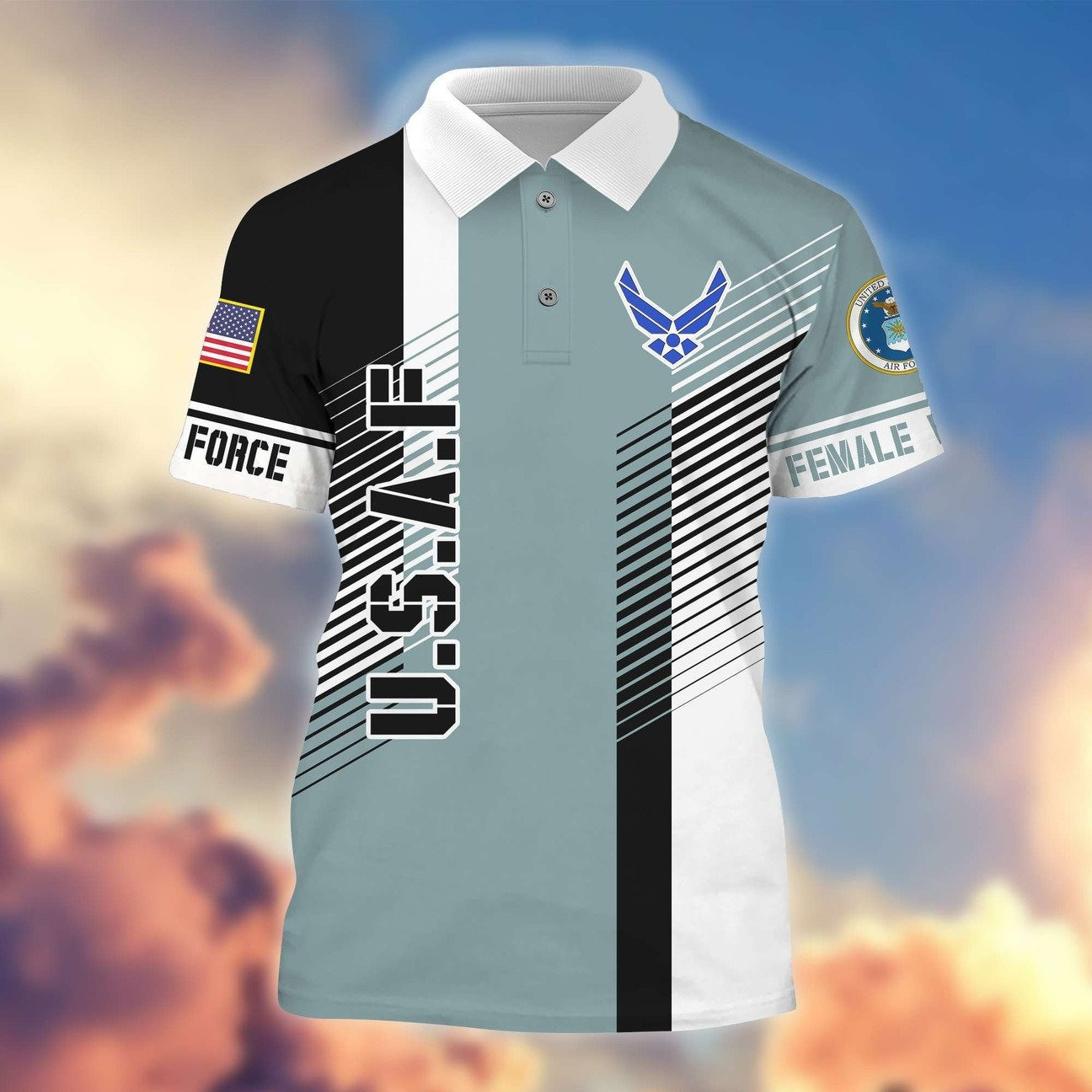 U.S. Air Force Geometric Polo Shirt Patriotic Gift For Dad and Husband and Friends on Veterans Day