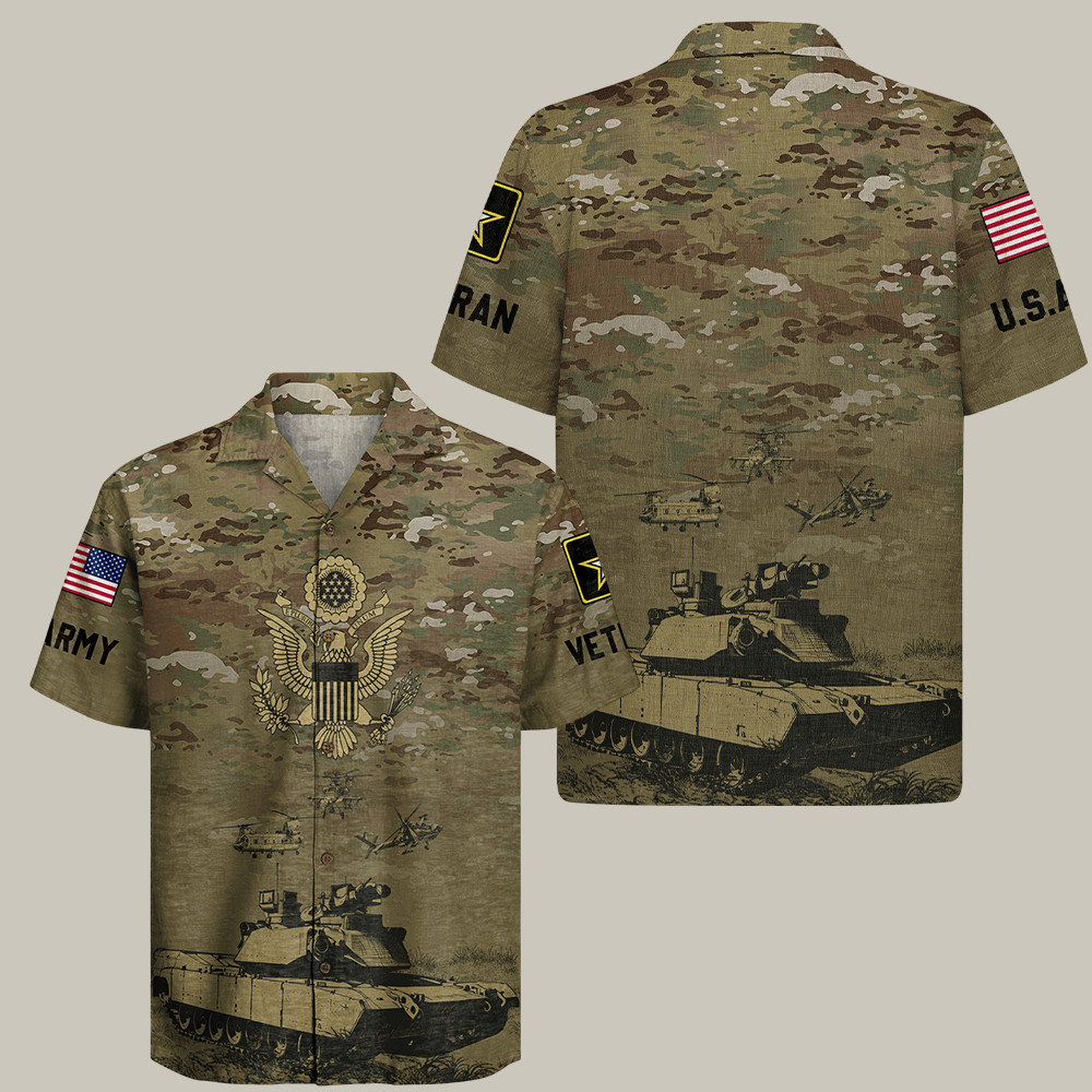 U.S. Army 250Th Anniversary Camo Hawaiian Shirt Proud Army Veteran Shirt Gifts For Father