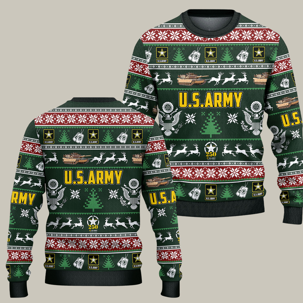 U.S. Army 250th Anniversary Christmas Ugly Sweater Freedom Defender Military Gift Ideas