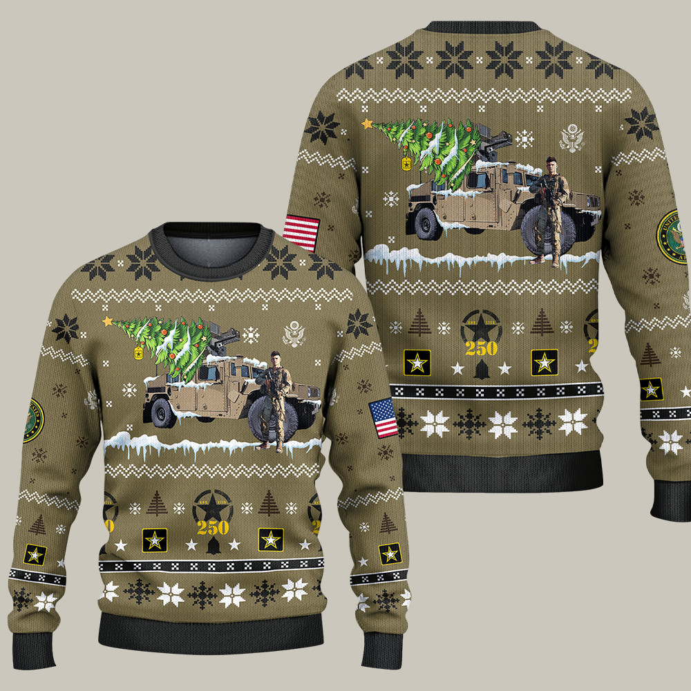 U.S. Army 250th Anniversary Ugly Christmas Sweater Military Appreciation Veterans Gifts